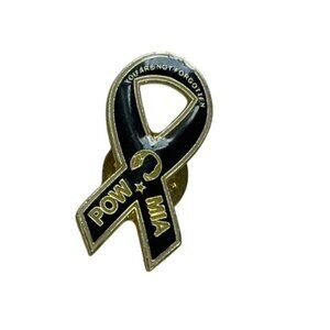 POW/MIA Awareness Ribbon Lapel Pin Black Enamel Gold Tone Commemorative‎